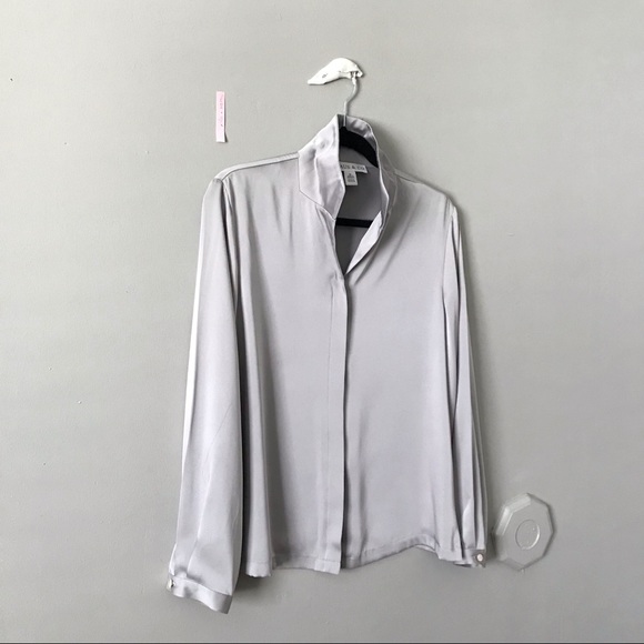 Vintage Top Button Long Sleeve Blouse Grey - Picture 4 of 5